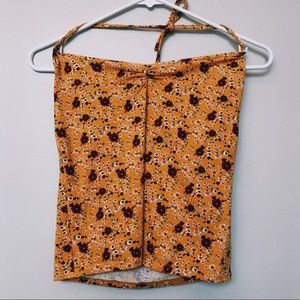 Forever 21 Yellow-Floral Cropped Halter-Top